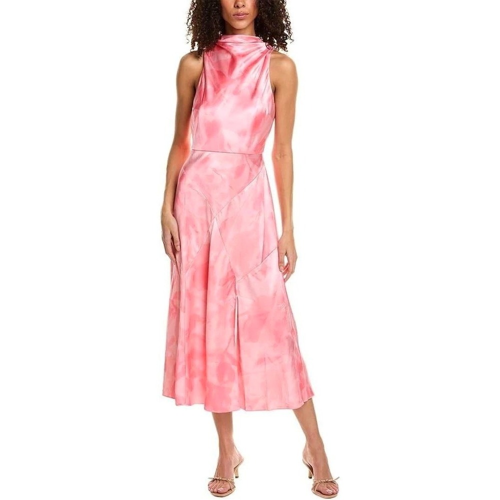Ted Baker Foreste Cowl Neck Watercolor Midi Dress 4 Coral Satin Cocktail Wedding